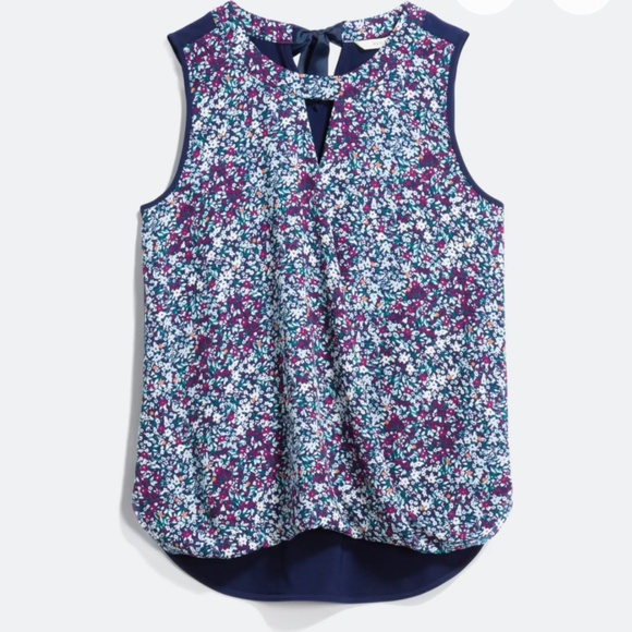 41 Hawthorn Surplice Blouse, Sleeveless, EUC, Navy with floral print - Picture 1 of 10